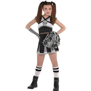 Goth Cheerleader Black and White Cheerleader Costume S 5-7 New
